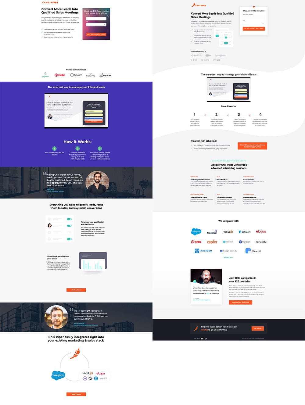 Old landing page on the left; new on the right.