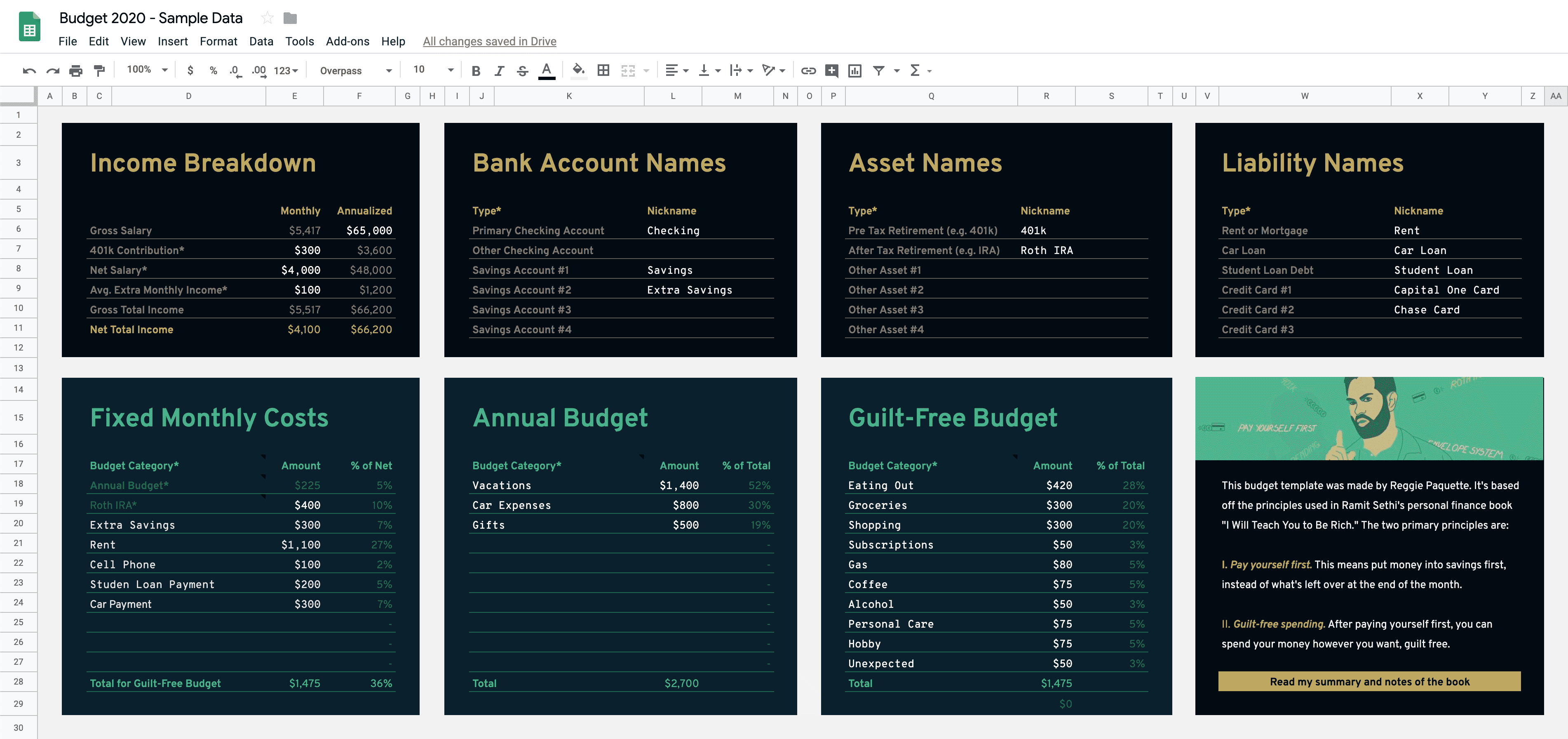 Once you set up this Config tab, just enter expenses and account balances. That's it!